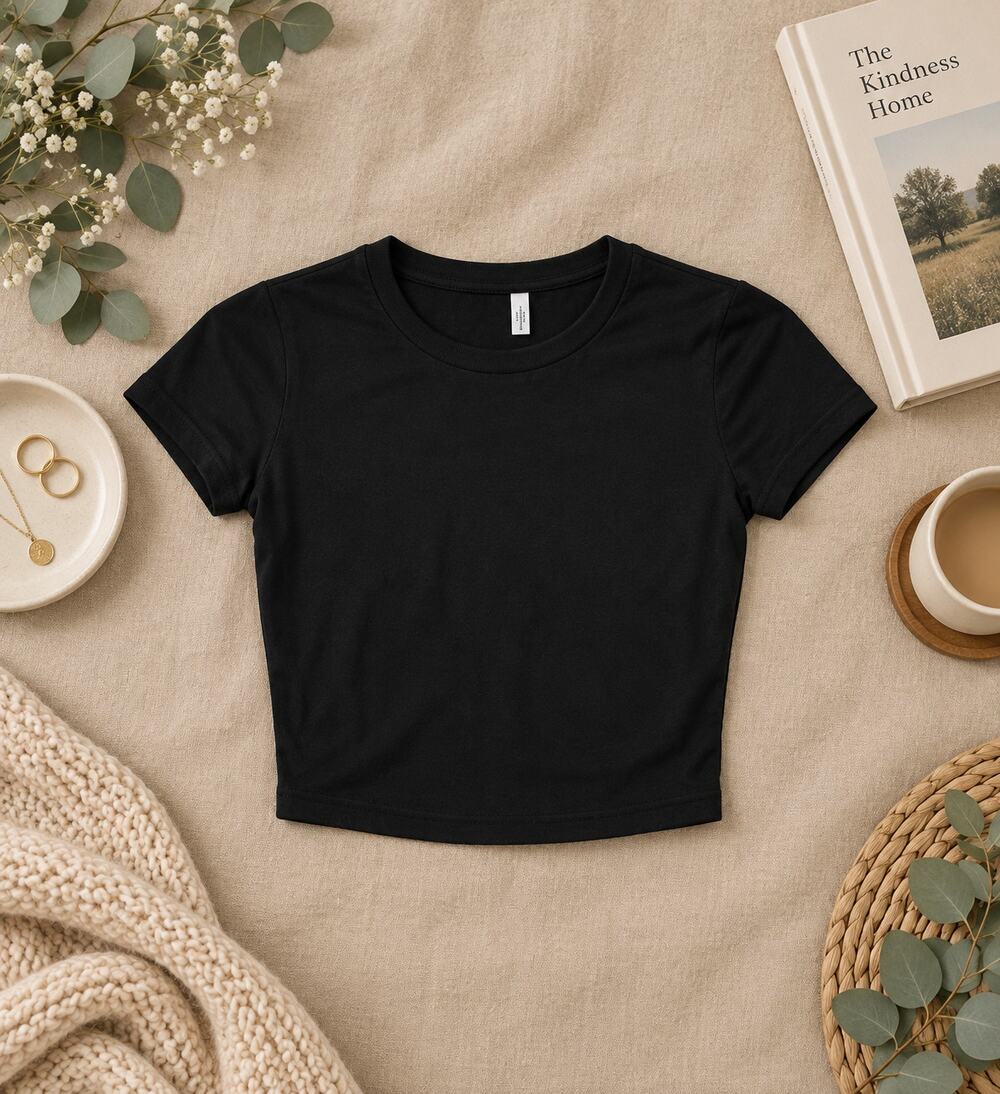 Lulus Basics Black Fitted Cropped T-Shirt Short Sleeve Stretch Crewneck Size XS